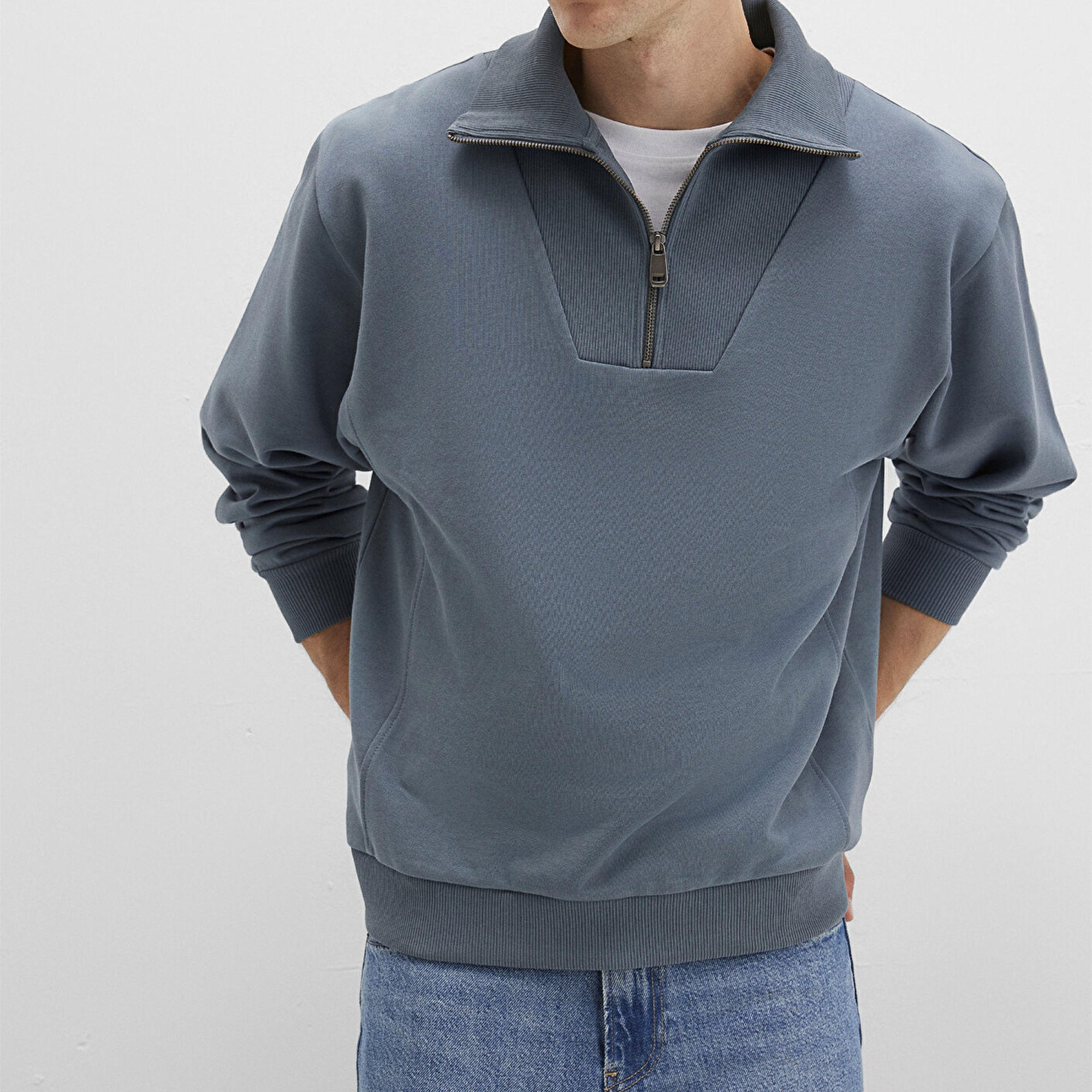 Mavi Polo Yaka Gri Sweatshirt 0S10368-80889