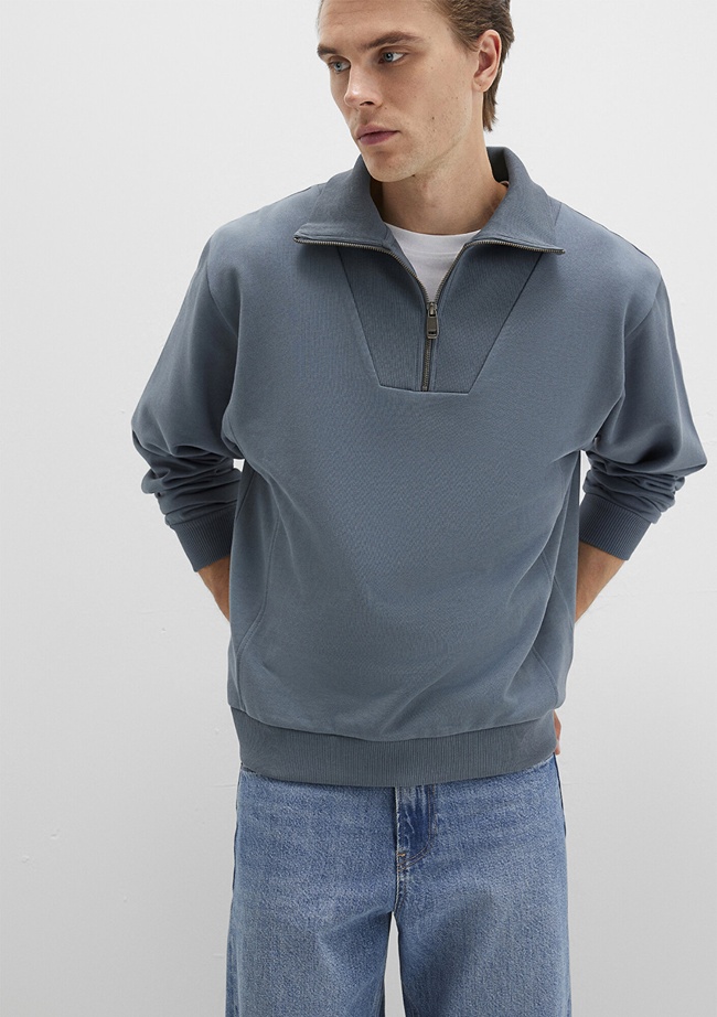  Mavi Polo Yaka Gri Sweatshirt 0S10368-80889