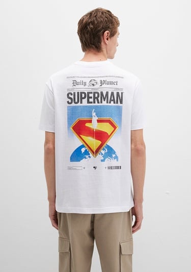  Mavi Superman Baskılı Beyaz Tişört Loose Fit / Bol Rahat Kesim 0612918-620