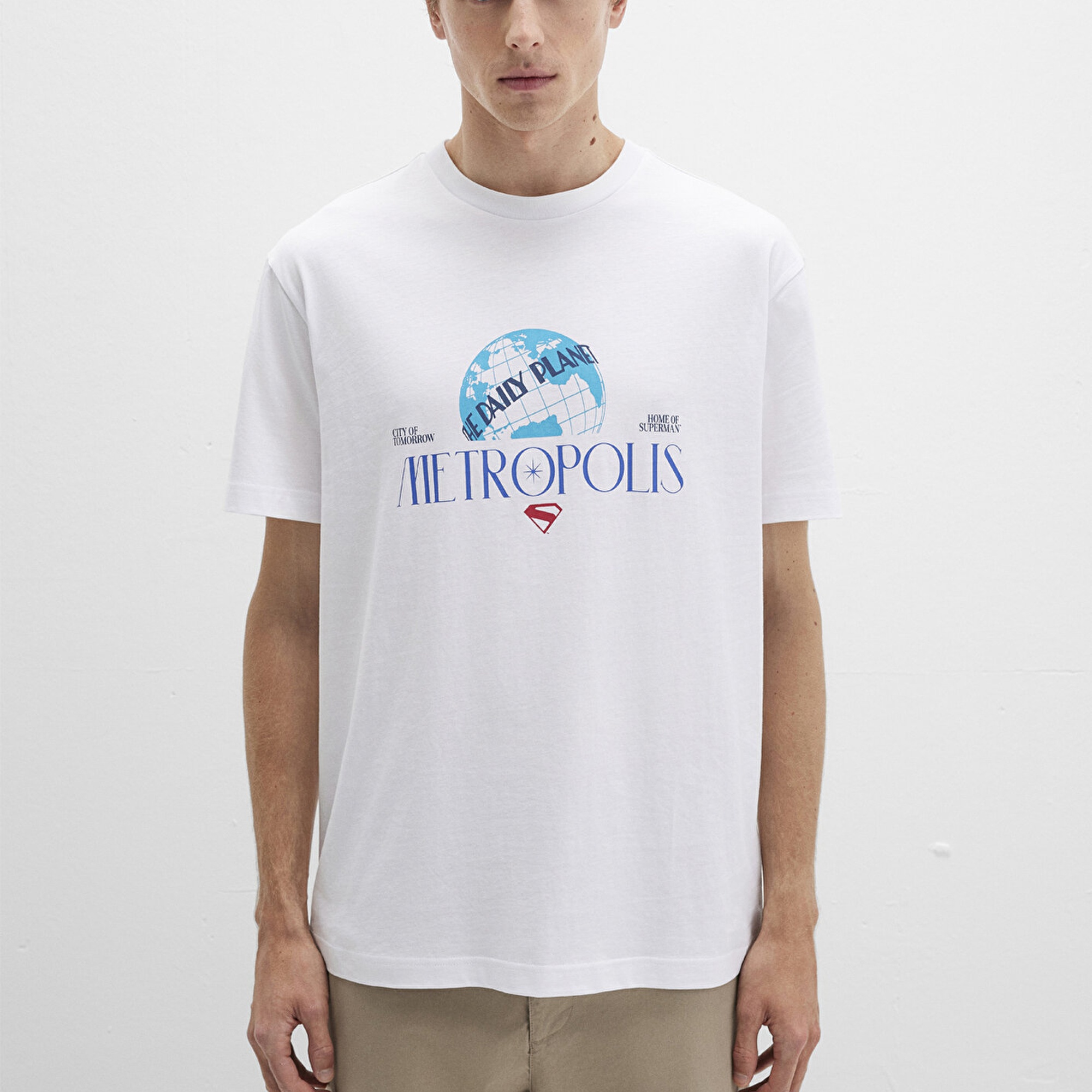 Mavi Superman Baskılı Beyaz Tişört Loose Fit / Bol Rahat Kesim 0612918-620