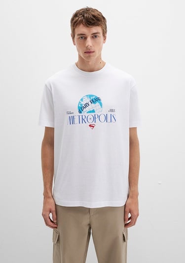  Mavi Superman Baskılı Beyaz Tişört Loose Fit / Bol Rahat Kesim 0612918-620