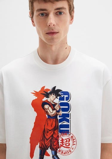  Mavi Dragon Ball Baskılı Beyaz Tişört Relaxed Fit / Rahat Kesim 0612927-70057