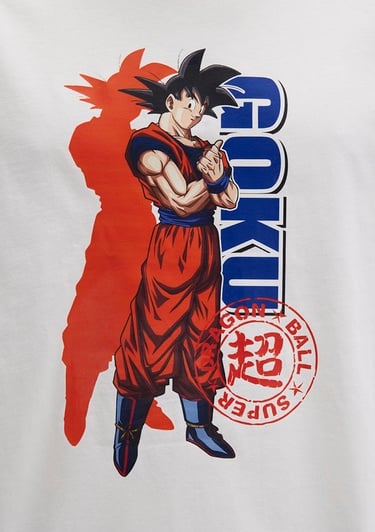  Mavi Dragon Ball Baskılı Beyaz Tişört Relaxed Fit / Rahat Kesim 0612927-70057