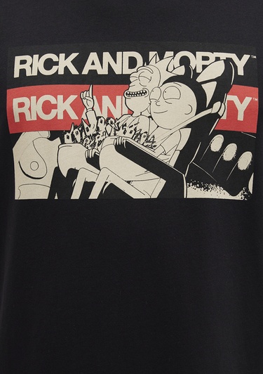  Mavi Rick And Morty Baskılı Siyah Tişört Loose Fit / Bol Rahat Kesim 0612922-900