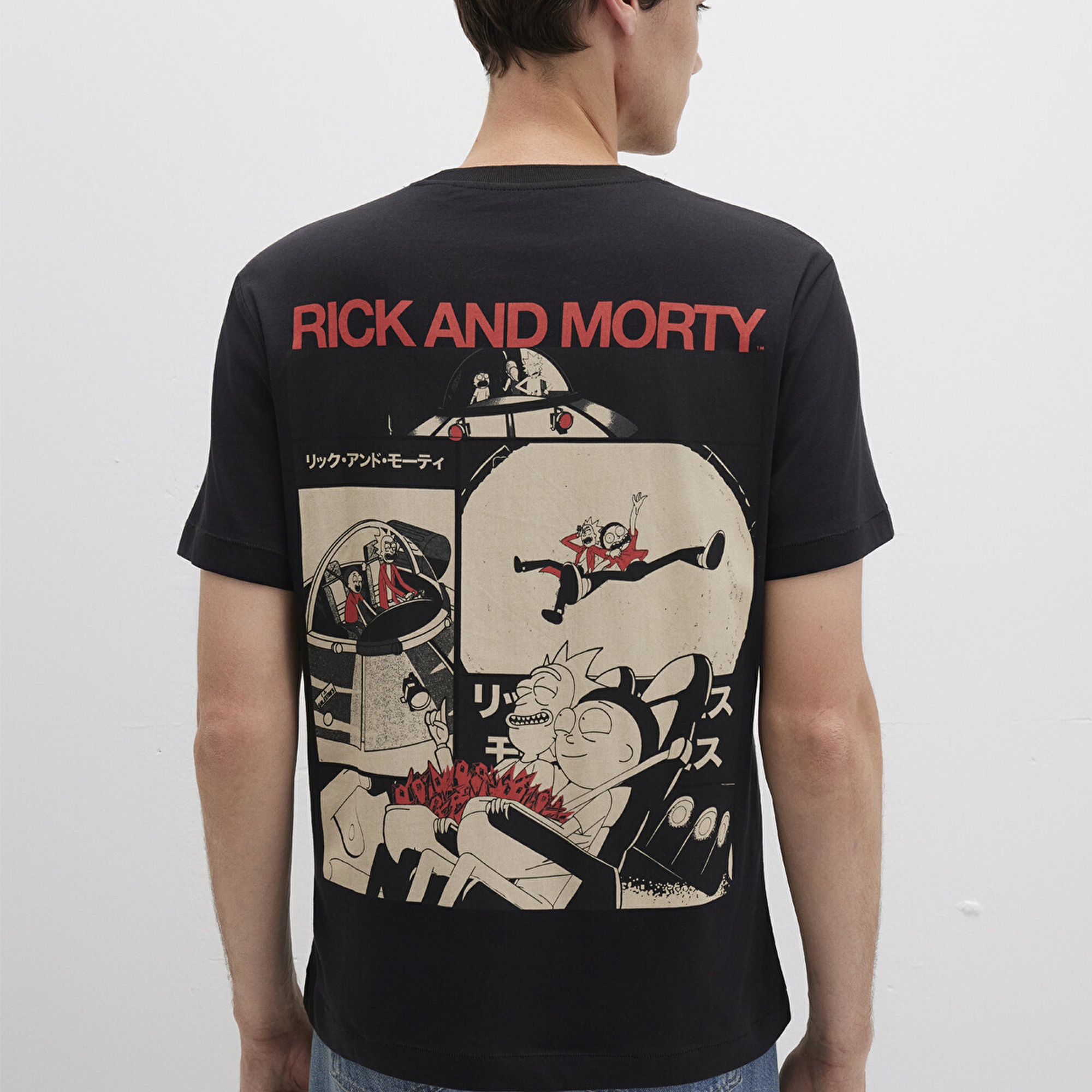 Mavi Rick And Morty Baskılı Siyah Tişört Loose Fit / Bol Rahat Kesim 0612922-900