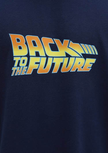  Mavi Back To The Future Baskılı Mavi Tişört Loose Fit / Bol Rahat Kesim 0612925-89353
