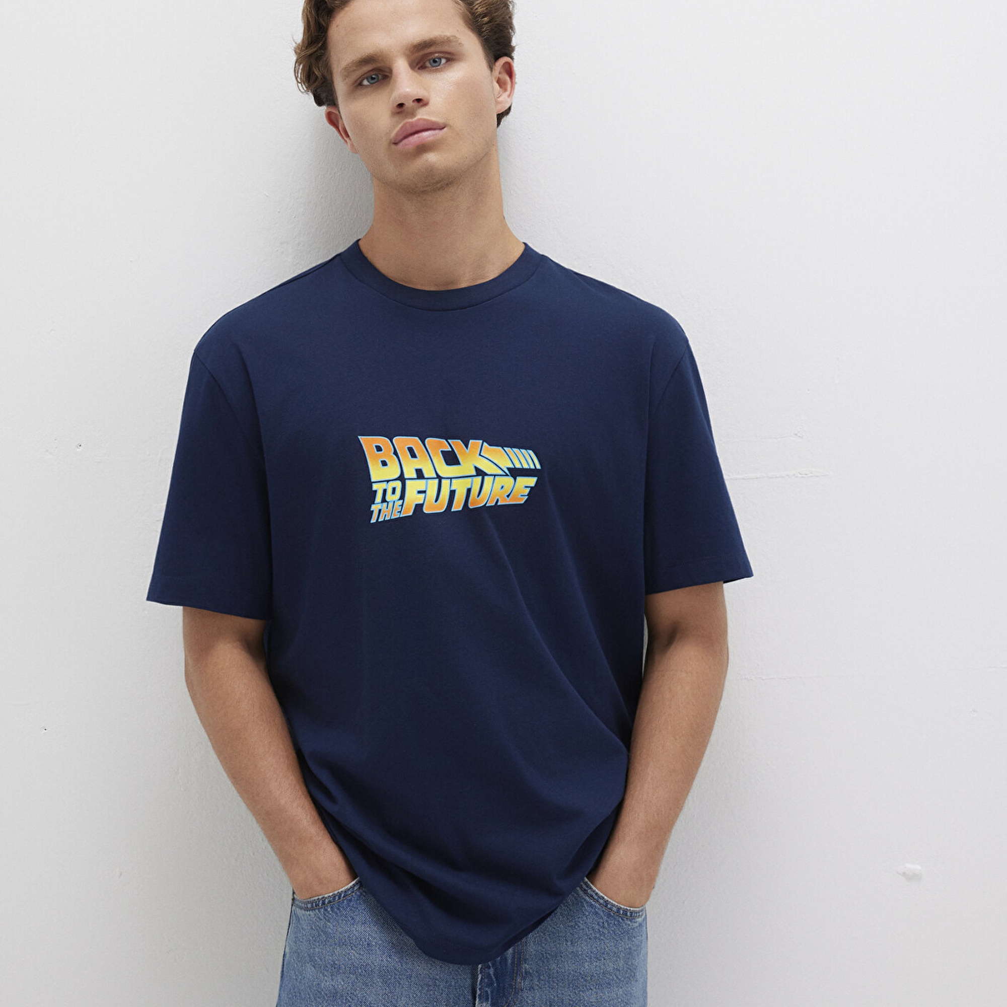 Mavi Back To The Future Baskılı Mavi Tişört Loose Fit / Bol Rahat Kesim 0612925-89353