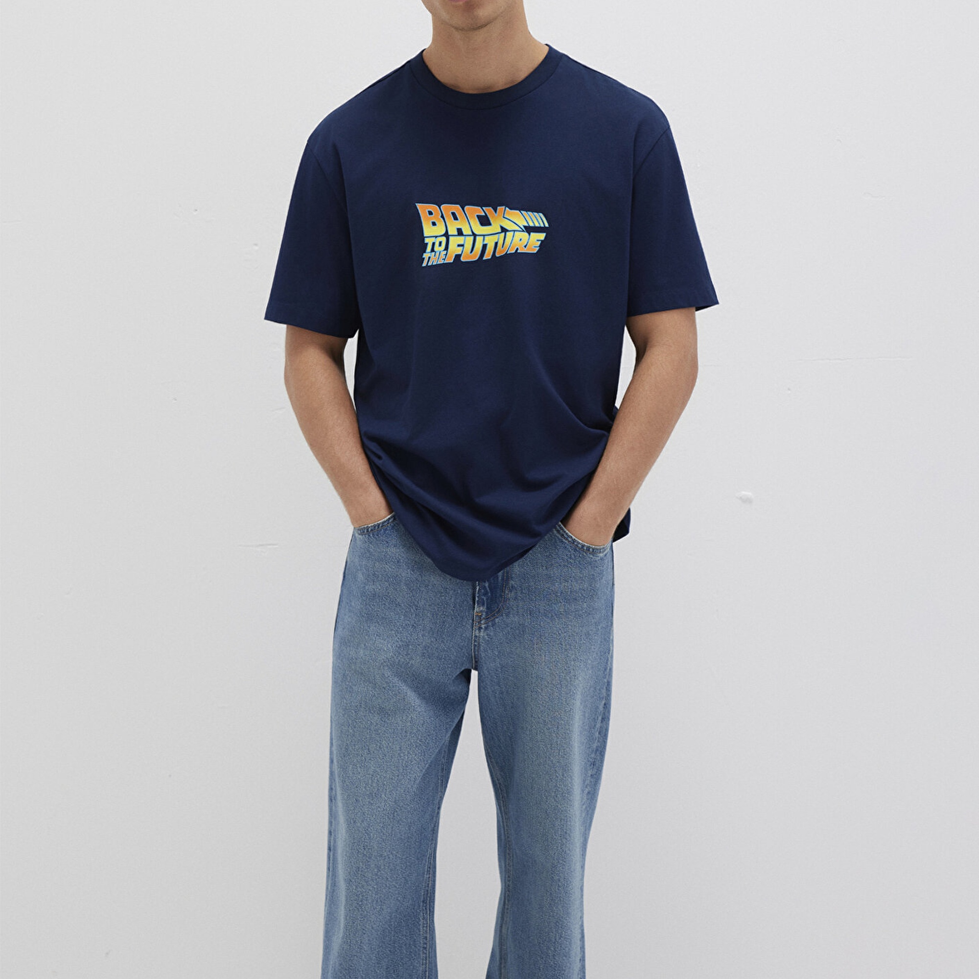 Mavi Back To The Future Baskılı Mavi Tişört Loose Fit / Bol Rahat Kesim 0612925-89353