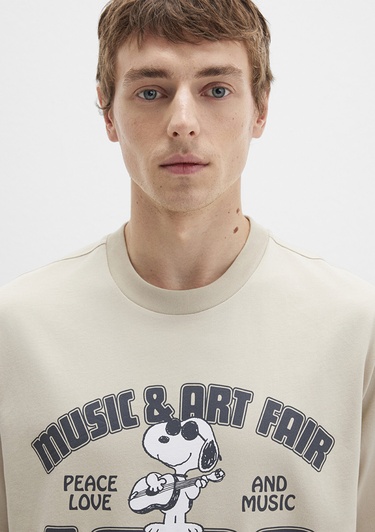  Mavi Snoopy Baskılı Beyaz Tişört Loose Fit / Bol Rahat Kesim 0612928-70322