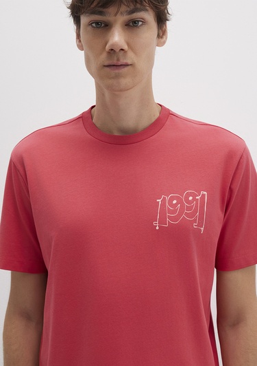  Mavi 1991 Baskılı Pembe Tişört Loose Fit / Bol Rahat Kesim 0612908-71079