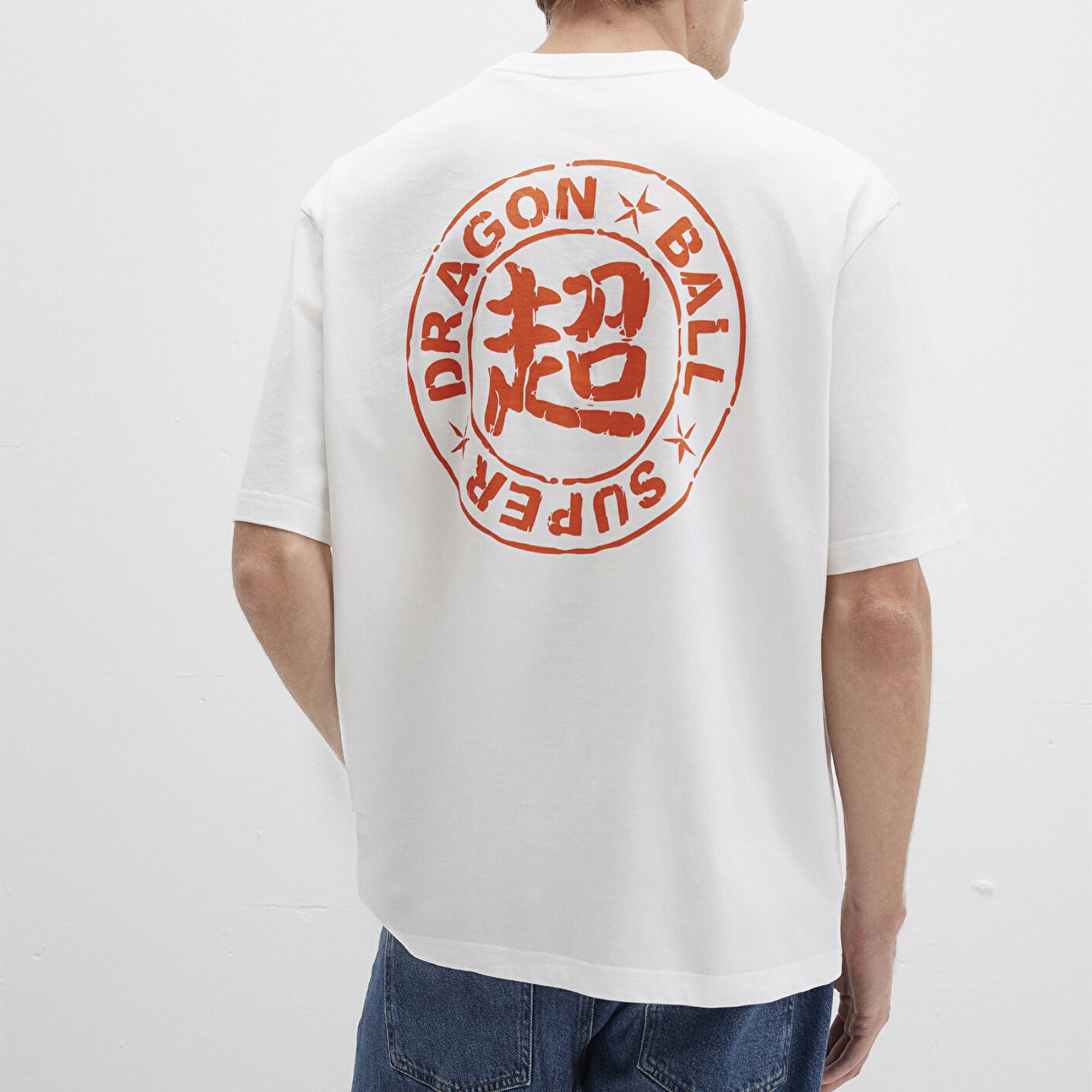 Mavi Dragon Ball Baskılı Beyaz Tişört Relaxed Fit / Rahat Kesim 0612927-70057