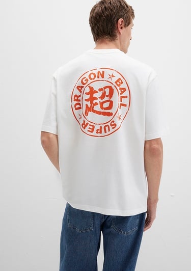 Mavi Dragon Ball Baskılı Beyaz Tişört Relaxed Fit / Rahat Kesim 0612927-70057