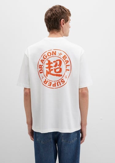  Mavi Dragon Ball Baskılı Beyaz Tişört Relaxed Fit / Rahat Kesim 0612927-70057