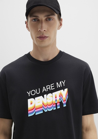  Mavi Rick And Morty Baskılı Siyah Tişört Loose Fit / Bol Rahat Kesim 0612924-900