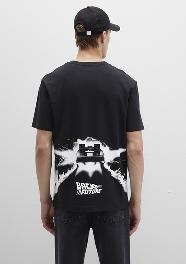  Mavi Rick And Morty Baskılı Siyah Tişört Loose Fit / Bol Rahat Kesim 0612924-900