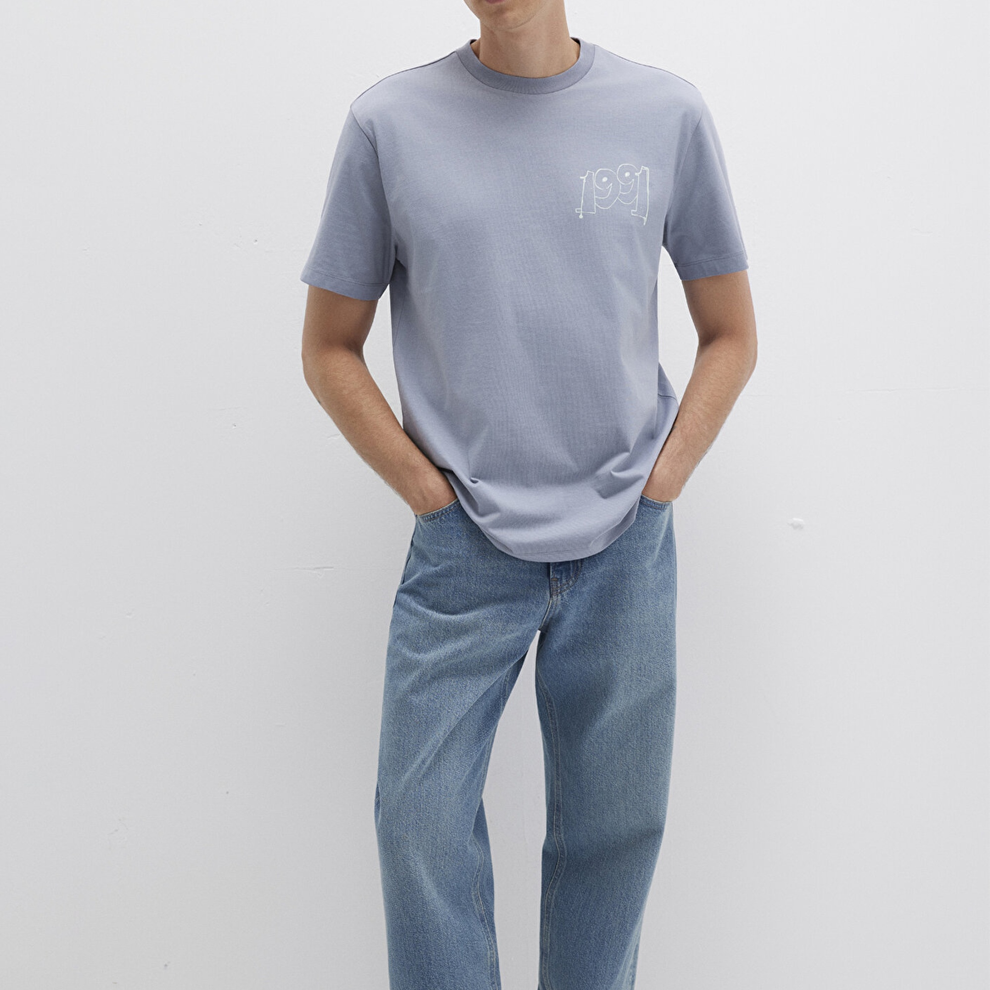 Mavi 1991 Baskılı Mavi Tişört Loose Fit / Bol Rahat Kesim 0612908-86584