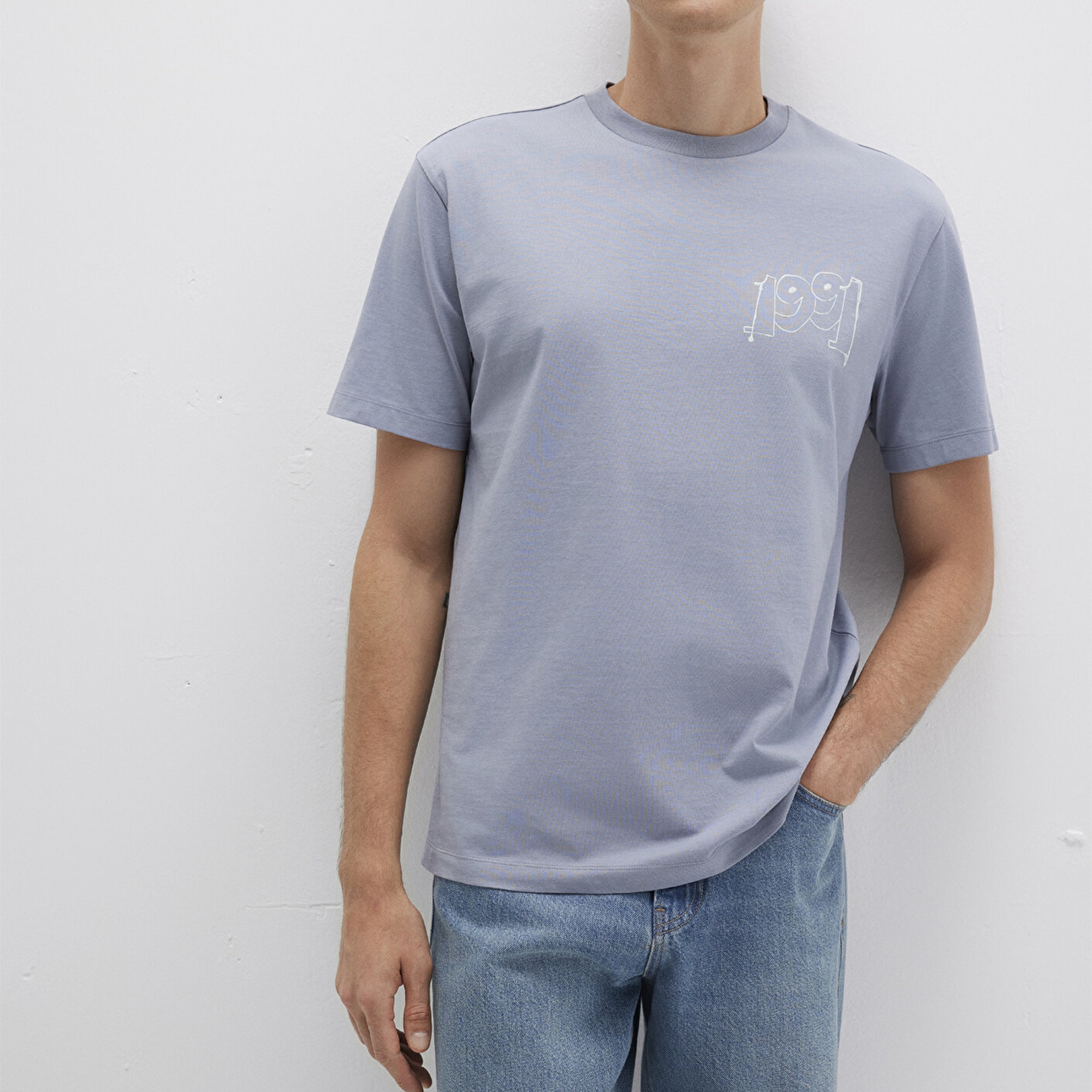 Mavi 1991 Baskılı Mavi Tişört Loose Fit / Bol Rahat Kesim 0612908-86584