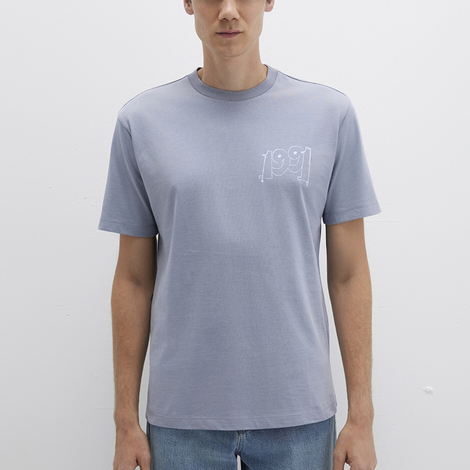 Mavi 1991 Baskılı Mavi Tişört Loose Fit / Bol Rahat Kesim 0612908-86584