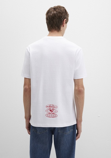  Mavi Superman Baskılı Beyaz Tişört Loose Fit / Bol Rahat Kesim 0612917-620