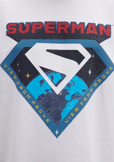  Mavi Superman Baskılı Beyaz Tişört Loose Fit / Bol Rahat Kesim 0612917-620