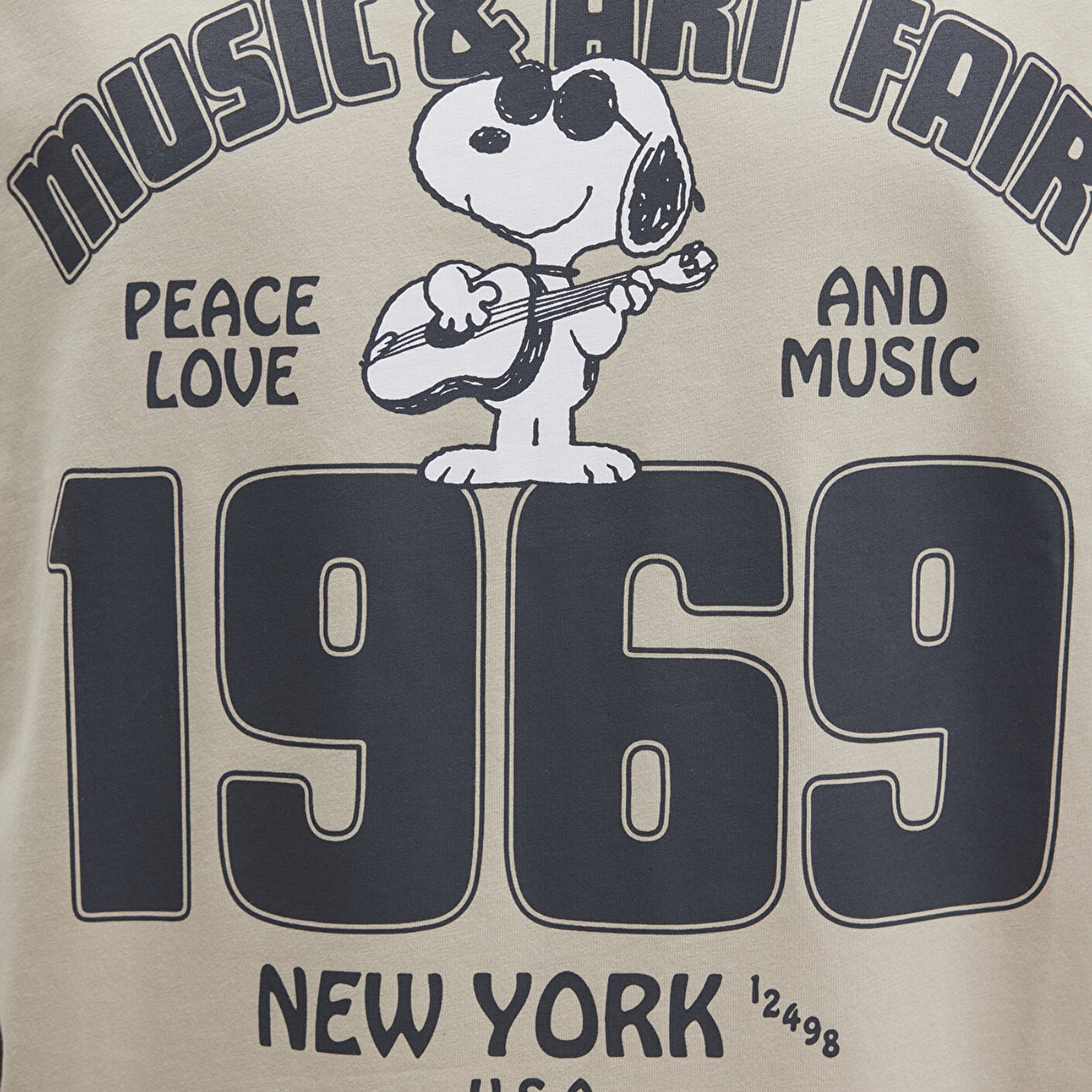 Mavi Snoopy Baskılı Beyaz Tişört Loose Fit / Bol Rahat Kesim 0612928-70322