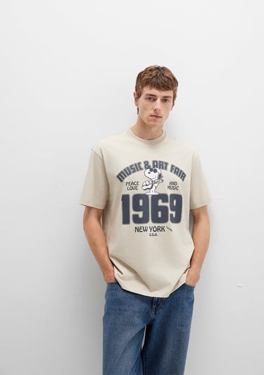  Mavi Snoopy Baskılı Beyaz Tişört Loose Fit / Bol Rahat Kesim 0612928-70322