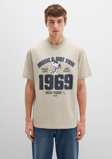  Mavi Snoopy Baskılı Beyaz Tişört Loose Fit / Bol Rahat Kesim 0612928-70322