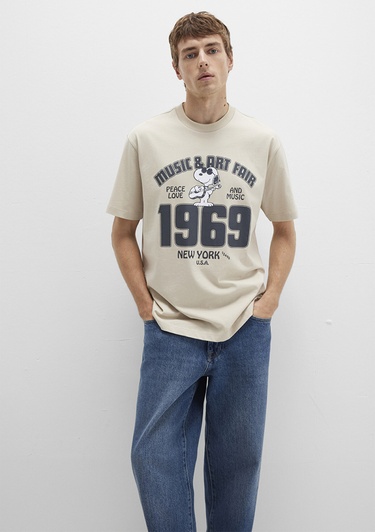  Mavi Snoopy Baskılı Beyaz Tişört Loose Fit / Bol Rahat Kesim 0612928-70322