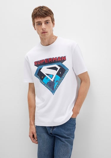  Mavi Superman Baskılı Beyaz Tişört Loose Fit / Bol Rahat Kesim 0612917-620
