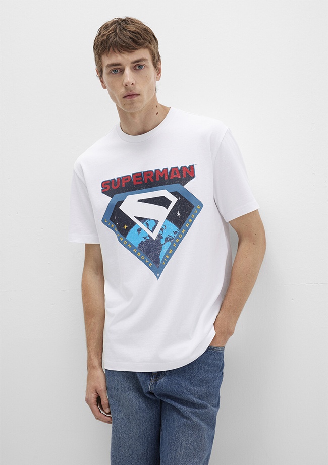  Mavi Superman Baskılı Beyaz Tişört Loose Fit / Bol Rahat Kesim 0612917-620