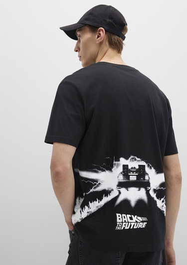  Mavi Rick And Morty Baskılı Siyah Tişört Loose Fit / Bol Rahat Kesim 0612924-900