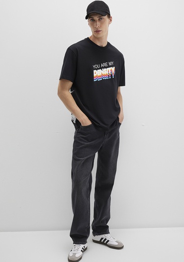  Mavi Rick And Morty Baskılı Siyah Tişört Loose Fit / Bol Rahat Kesim 0612924-900