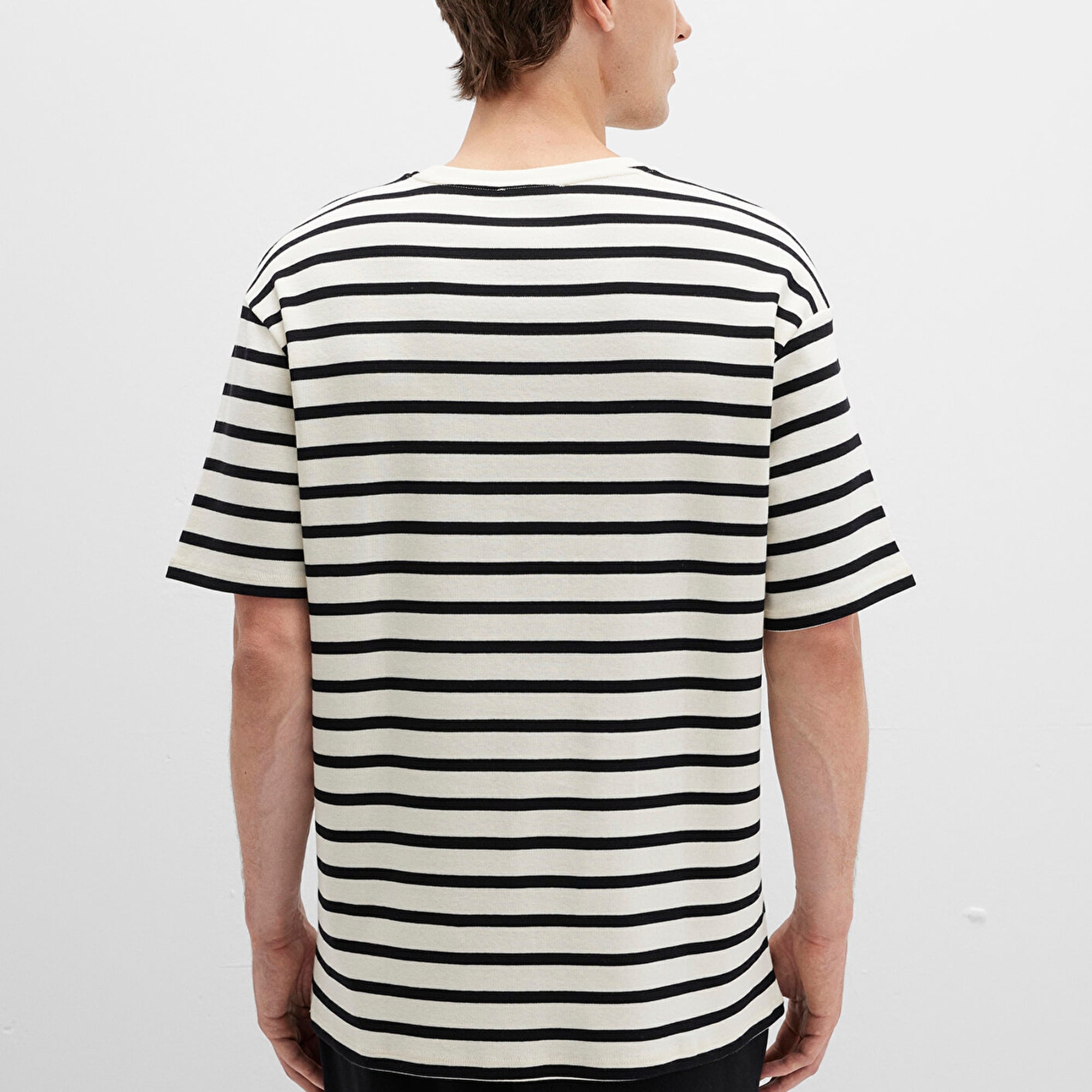 Mavi Siyah Çizgili Tişört Loose Fit / Bol Rahat Kesim 0612860-900