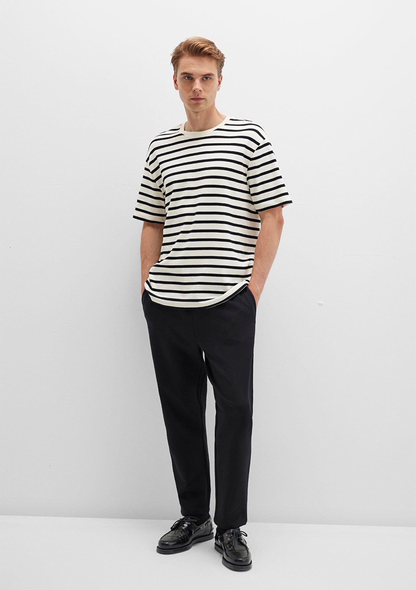  Mavi Siyah Çizgili Tişört Loose Fit / Bol Rahat Kesim 0612860-900