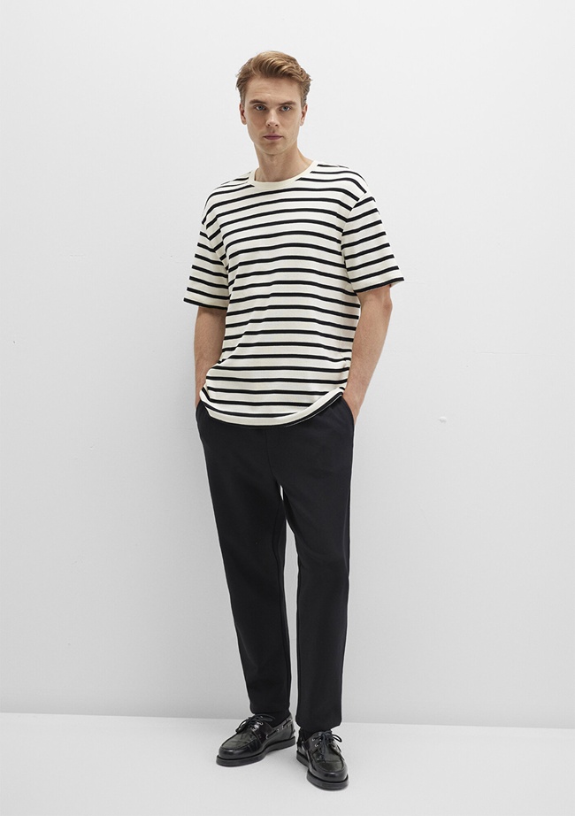  Mavi Siyah Çizgili Tişört Loose Fit / Bol Rahat Kesim 0612860-900