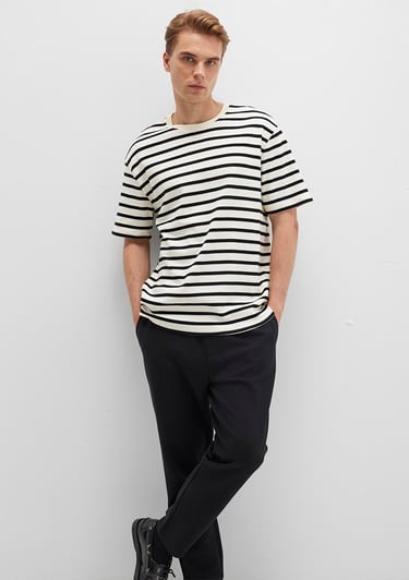  Mavi Siyah Çizgili Tişört Loose Fit / Bol Rahat Kesim 0612860-900