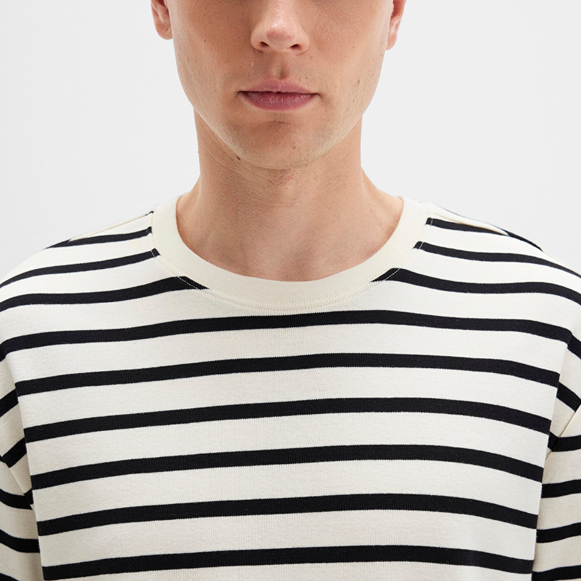 Mavi Siyah Çizgili Tişört Loose Fit / Bol Rahat Kesim 0612860-900