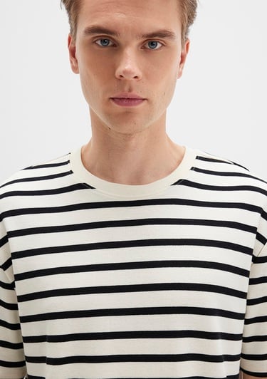  Mavi Siyah Çizgili Tişört Loose Fit / Bol Rahat Kesim 0612860-900
