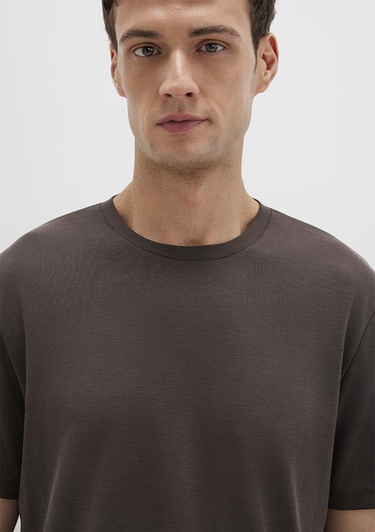  Mavi Bisiklet Yaka Kahverengi Basic Tişört Regular Fit / Normal Kesim 0612865-70219