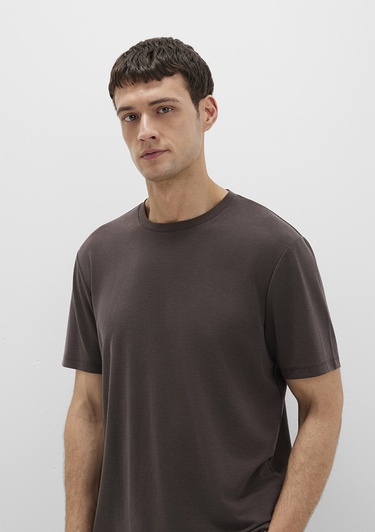  Mavi Bisiklet Yaka Kahverengi Basic Tişört Regular Fit / Normal Kesim 0612865-70219