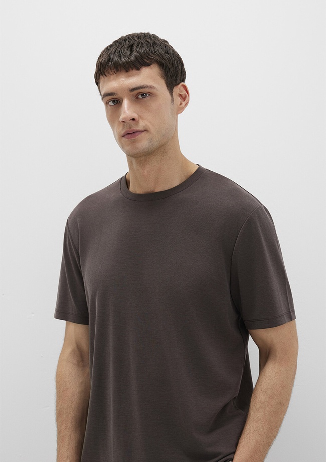  Mavi Bisiklet Yaka Kahverengi Basic Tişört Regular Fit / Normal Kesim 0612865-70219