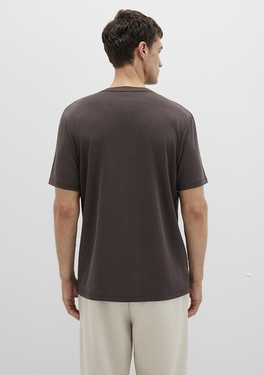  Mavi Bisiklet Yaka Kahverengi Basic Tişört Regular Fit / Normal Kesim 0612865-70219