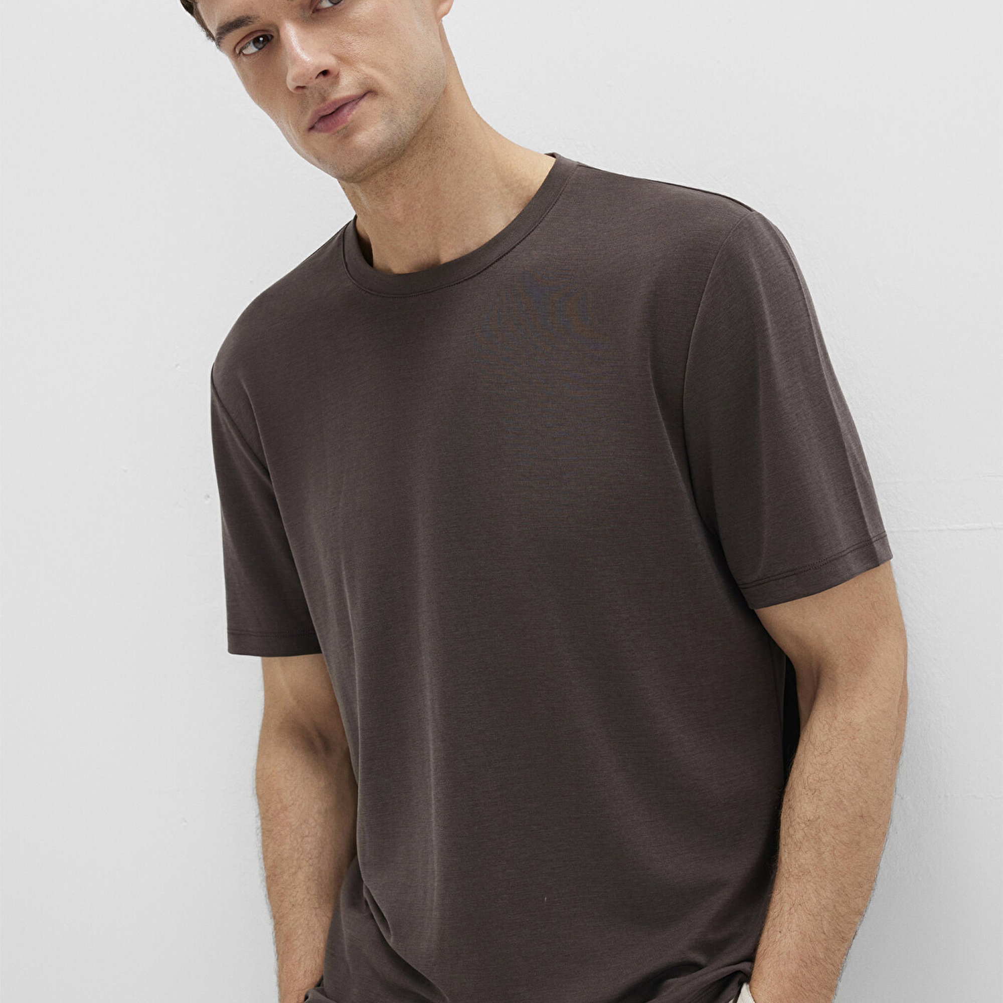 Mavi Bisiklet Yaka Kahverengi Basic Tişört Regular Fit / Normal Kesim 0612865-70219