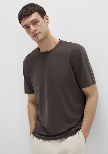  Mavi Bisiklet Yaka Kahverengi Basic Tişört Regular Fit / Normal Kesim 0612865-70219