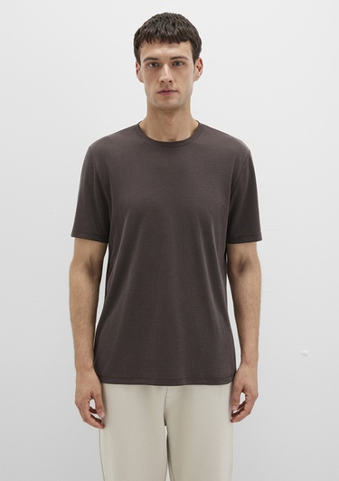  Mavi Bisiklet Yaka Kahverengi Basic Tişört Regular Fit / Normal Kesim 0612865-70219