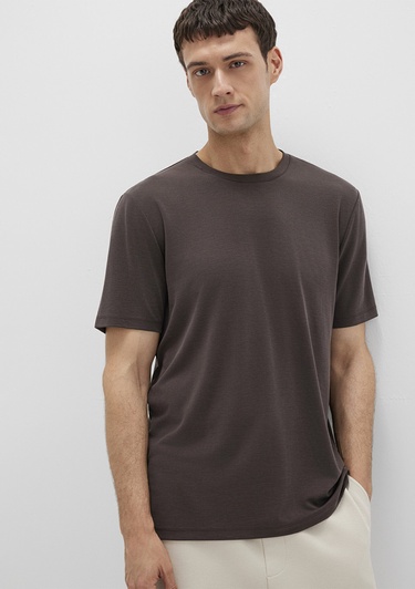  Mavi Bisiklet Yaka Kahverengi Basic Tişört Regular Fit / Normal Kesim 0612865-70219