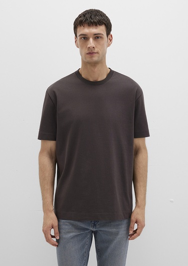  Mavi Bisiklet Yaka Kahverengi Basic Tişört Loose Fit / Bol Rahat Kesim 0612864-70219