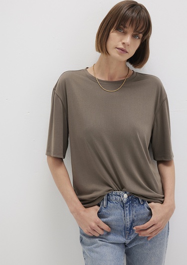  Mavi Kahverengi TENCEL TM Modal Basic Tişört Regular Fit / Normal Kesim 1611897-83866