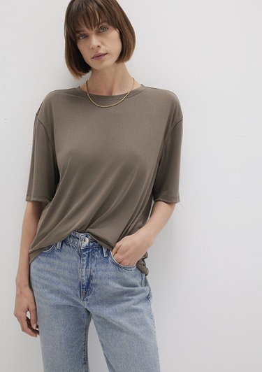  Mavi Kahverengi TENCEL TM Modal Basic Tişört Regular Fit / Normal Kesim 1611897-83866