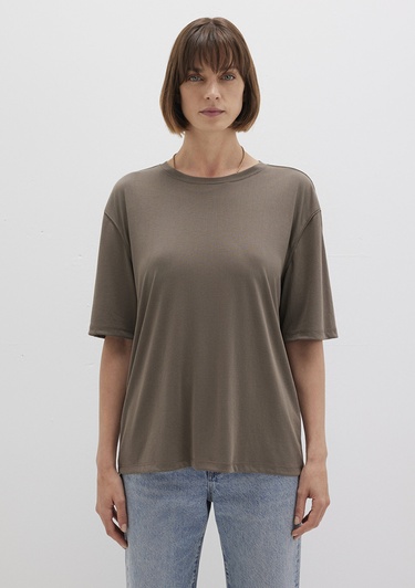  Mavi Kahverengi TENCEL TM Modal Basic Tişört Regular Fit / Normal Kesim 1611897-83866